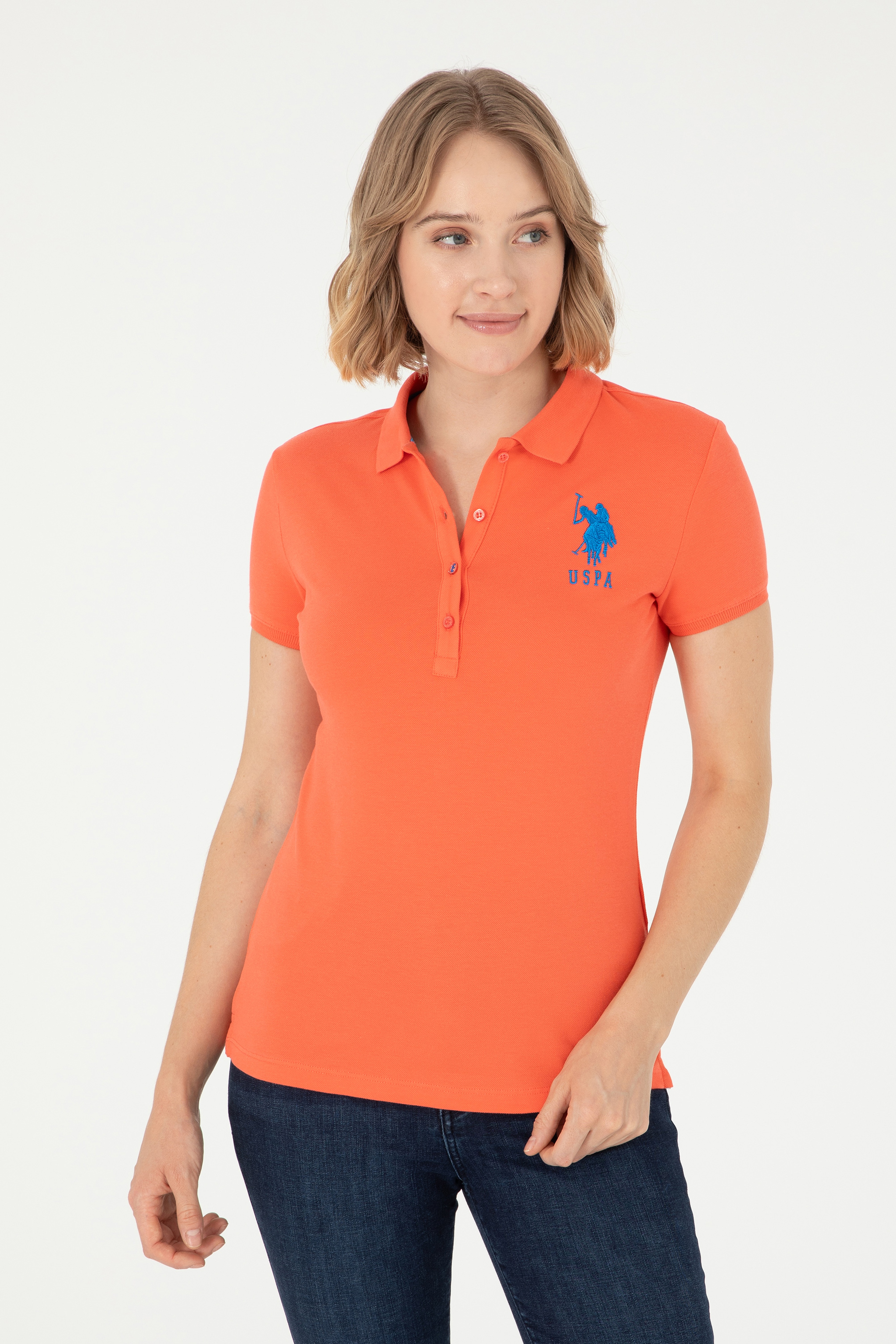Kadın Nar Çiçeği Basic Polo Yaka Tişört - Image 1