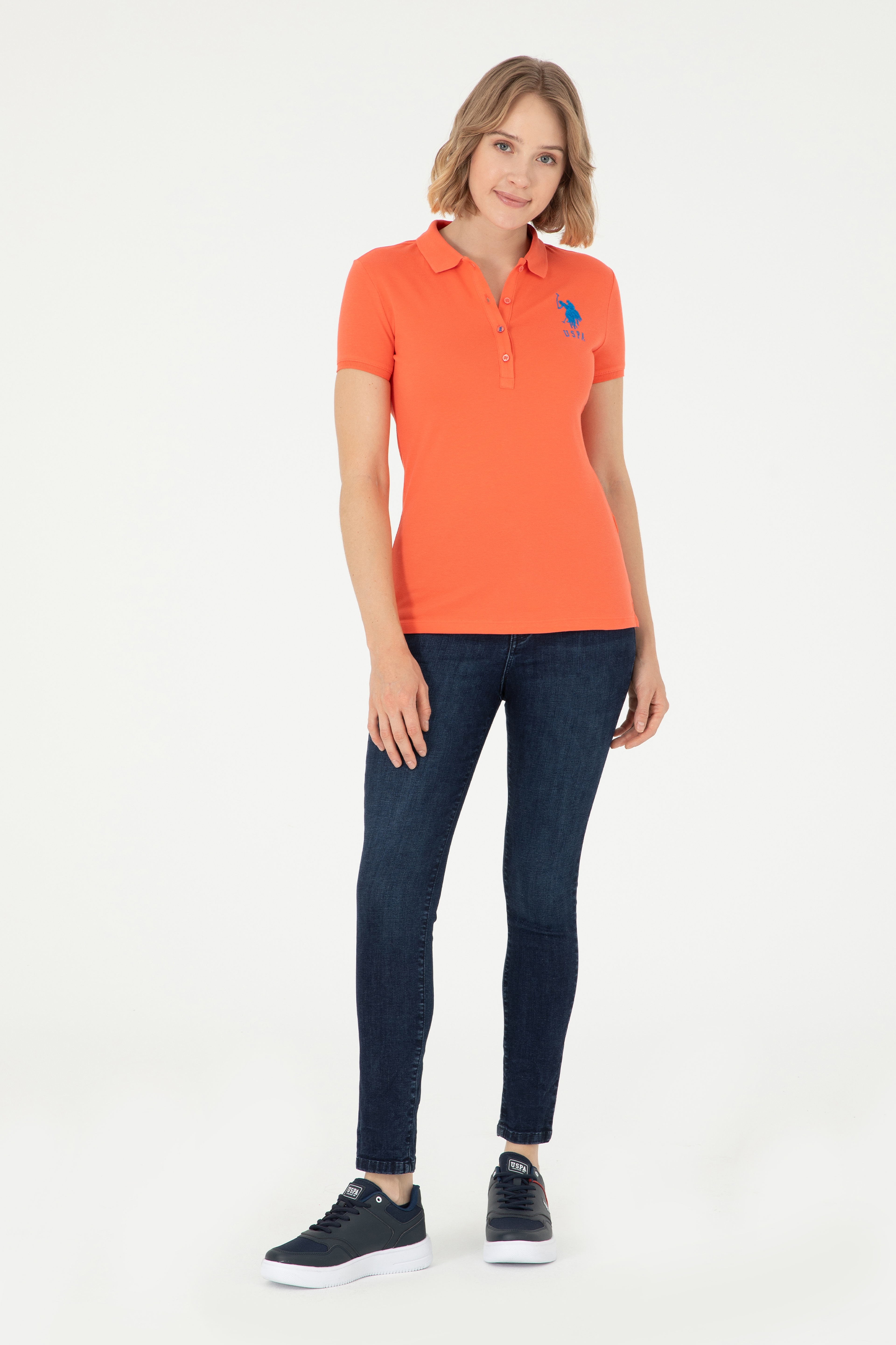 Kadın Nar Çiçeği Basic Polo Yaka Tişört - Image 4