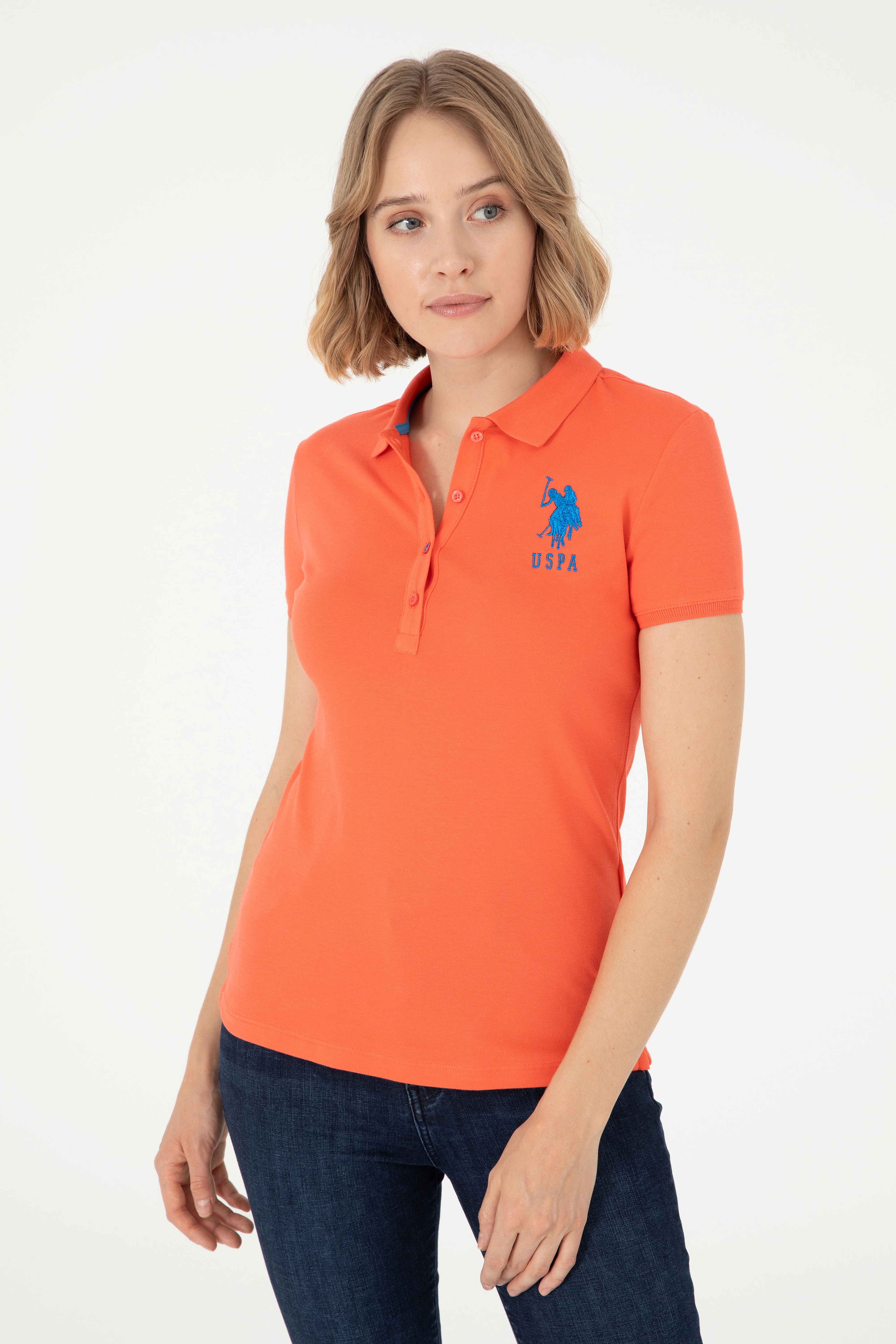 Kadın Nar Çiçeği Basic Polo Yaka Tişört - Image 3