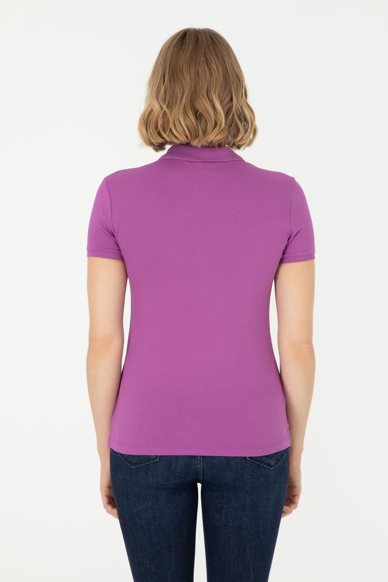 Kadın Mor Basic Polo Yaka Tişört - 50280063148
