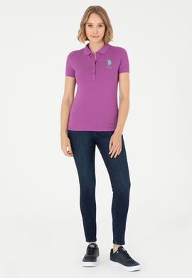 Kadın Mor Basic Polo Yaka Tişört - 50280063148