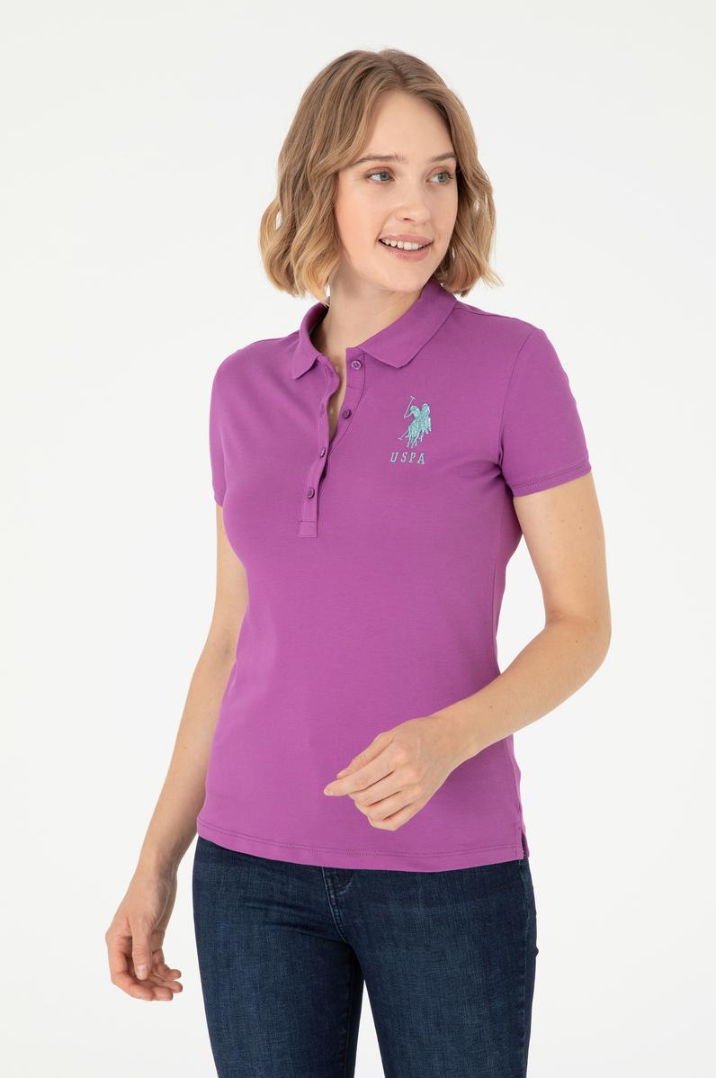 Kadın Mor Basic Polo Yaka Tişört