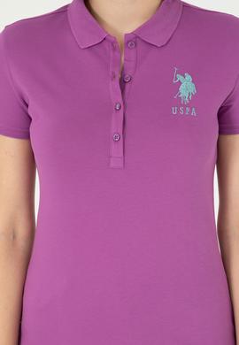 Kadın Mor Basic Polo Yaka Tişört - 50280063148
