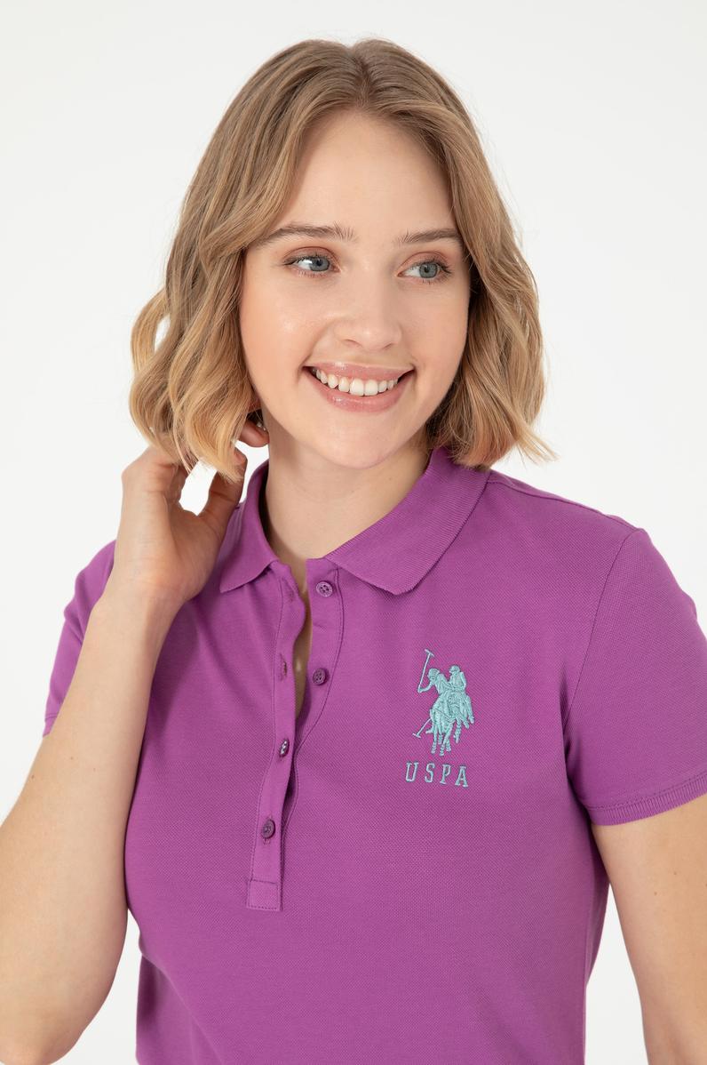 Kadın Mor Basic Polo Yaka Tişört