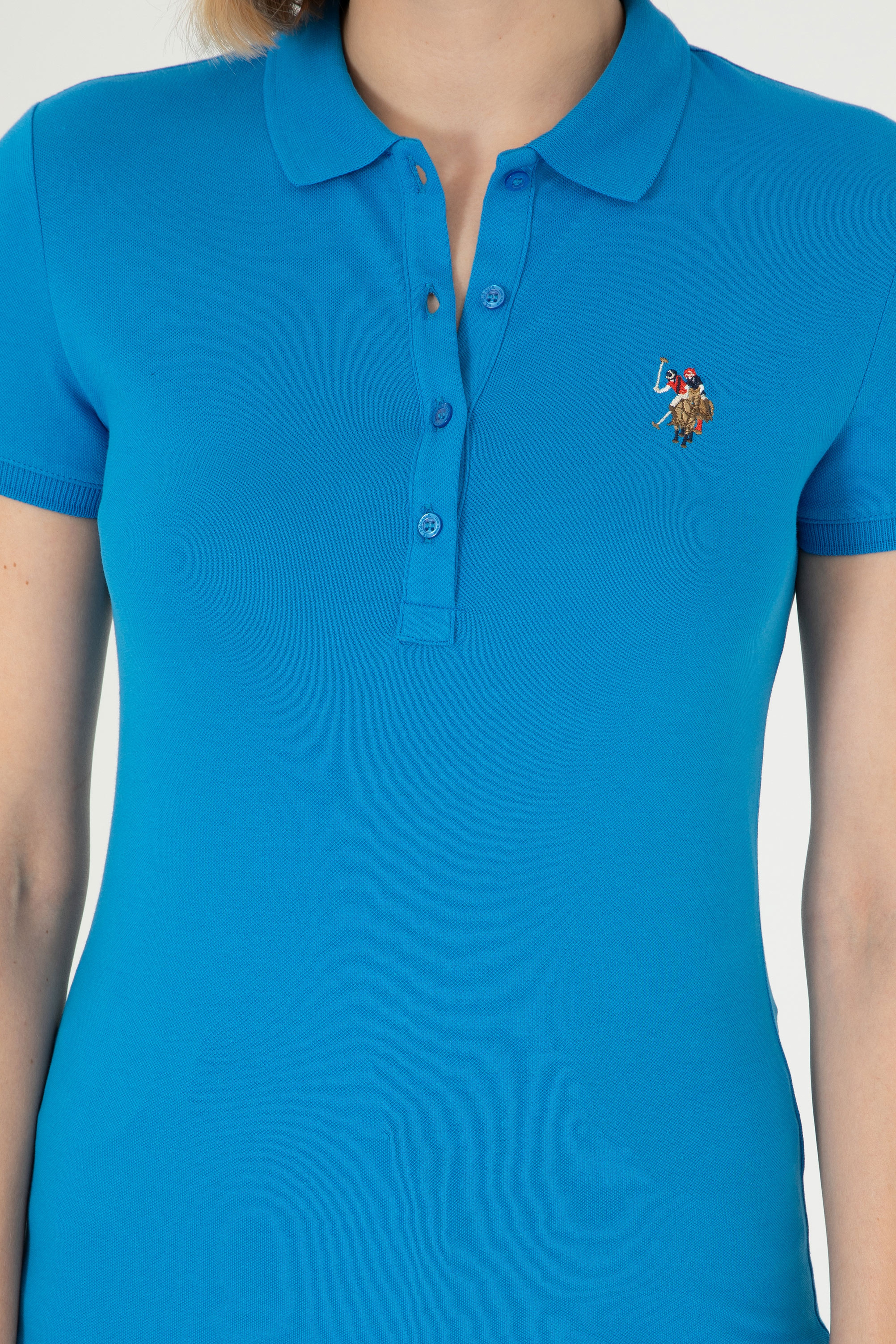 Kadın Saks Polo Yaka Tişört