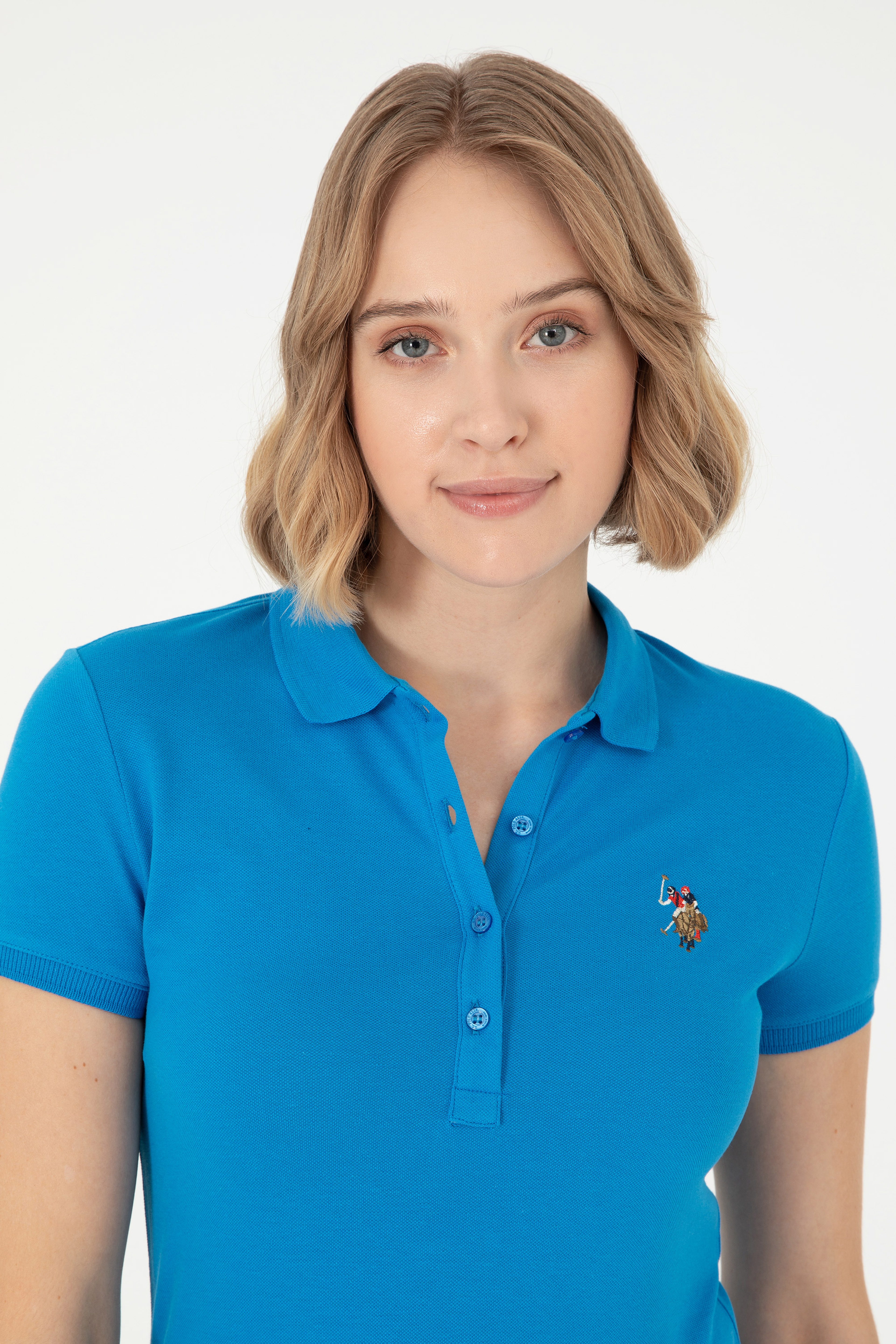 Kadın Saks Polo Yaka Tişört