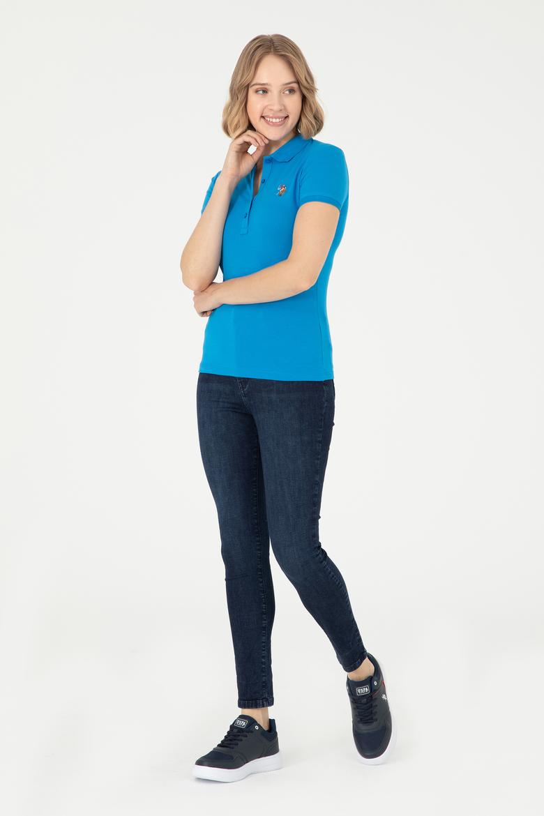 Kadın Saks Polo Yaka Tişört - 50280067111