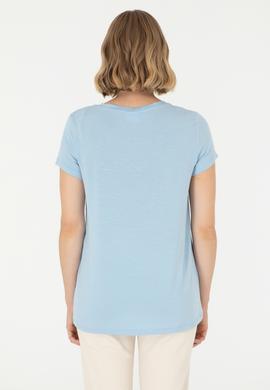 Kadın Açık Mavi V Yaka Basic Tişört - 50280019072