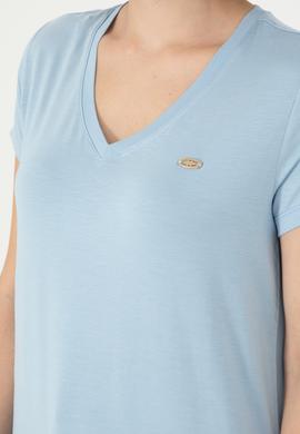 Kadın Açık Mavi V Yaka Basic Tişört - 50280019072