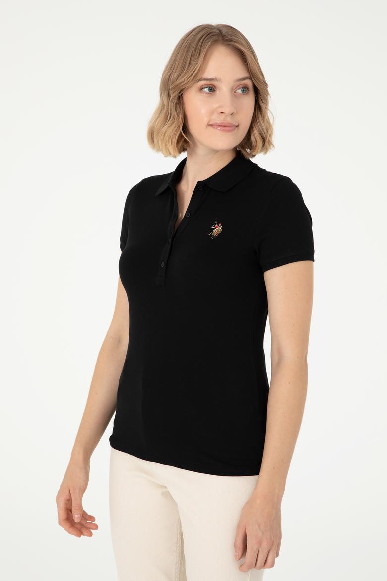 Kadın Siyah Polo Yaka Tişört - 50280067023