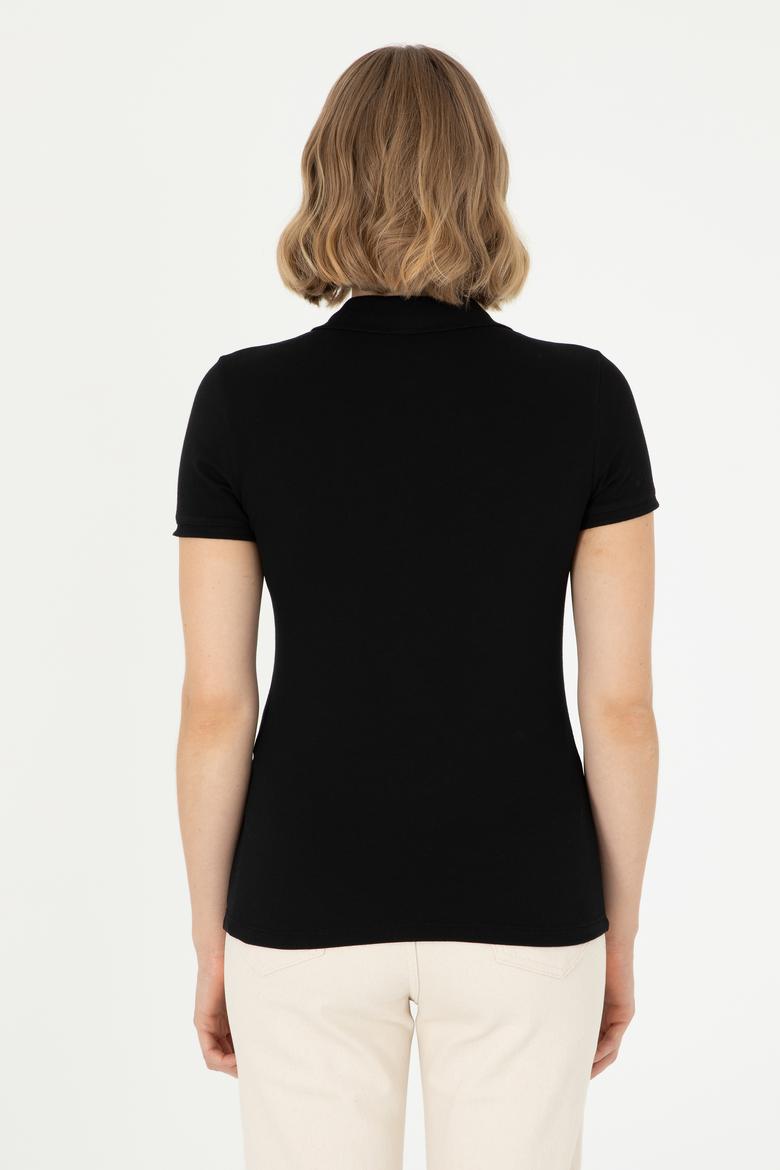 Kadın Siyah Polo Yaka Tişört - 50280067023