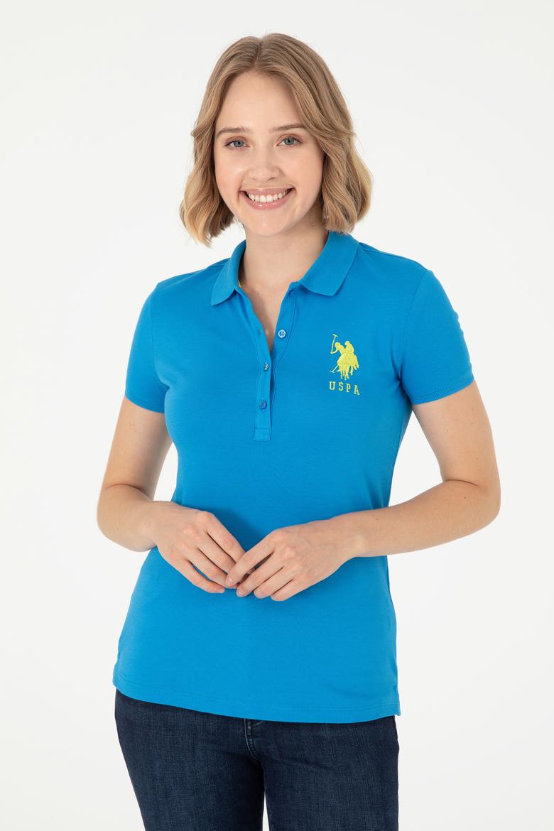 Kadın Saks Basic Polo Yaka Tişört - 50280063047