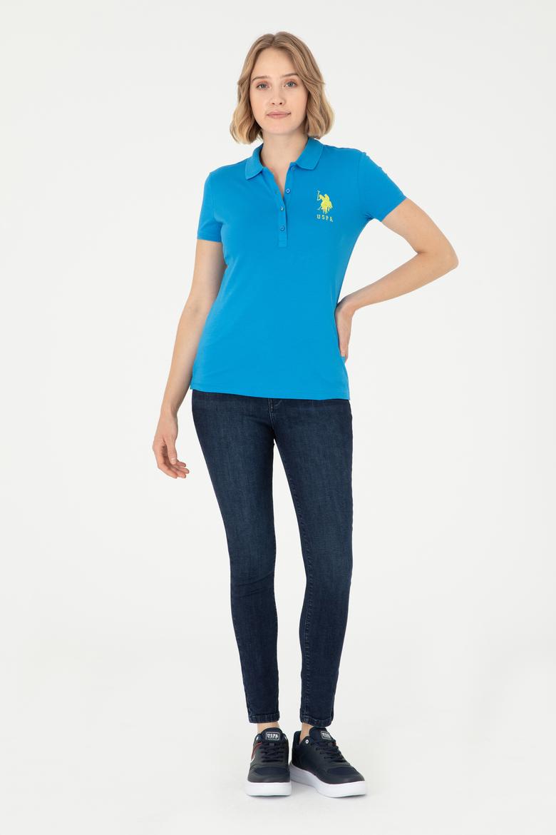 Kadın Saks Basic Polo Yaka Tişört - 50280063047