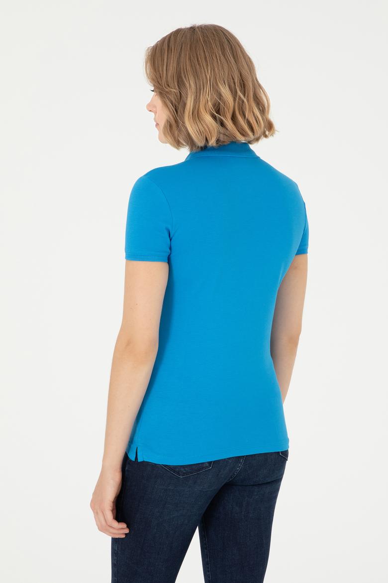 Kadın Saks Basic Polo Yaka Tişört - 50280063047