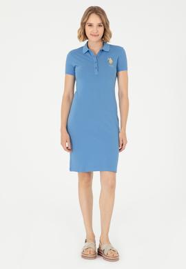 Kadın Koyu Mavi Polo Yaka Mini Boy Örme Elbise - 50280069090