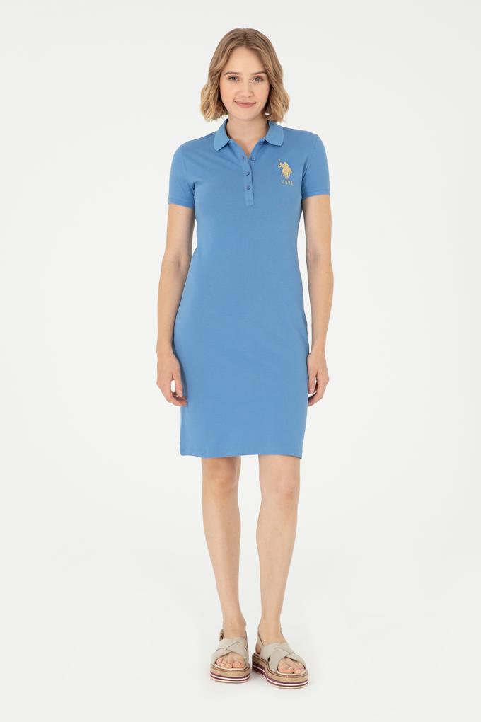 Kadın Koyu Mavi Polo Yaka Mini Boy Örme Elbise