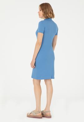 Kadın Koyu Mavi Polo Yaka Mini Boy Örme Elbise - 50280069090