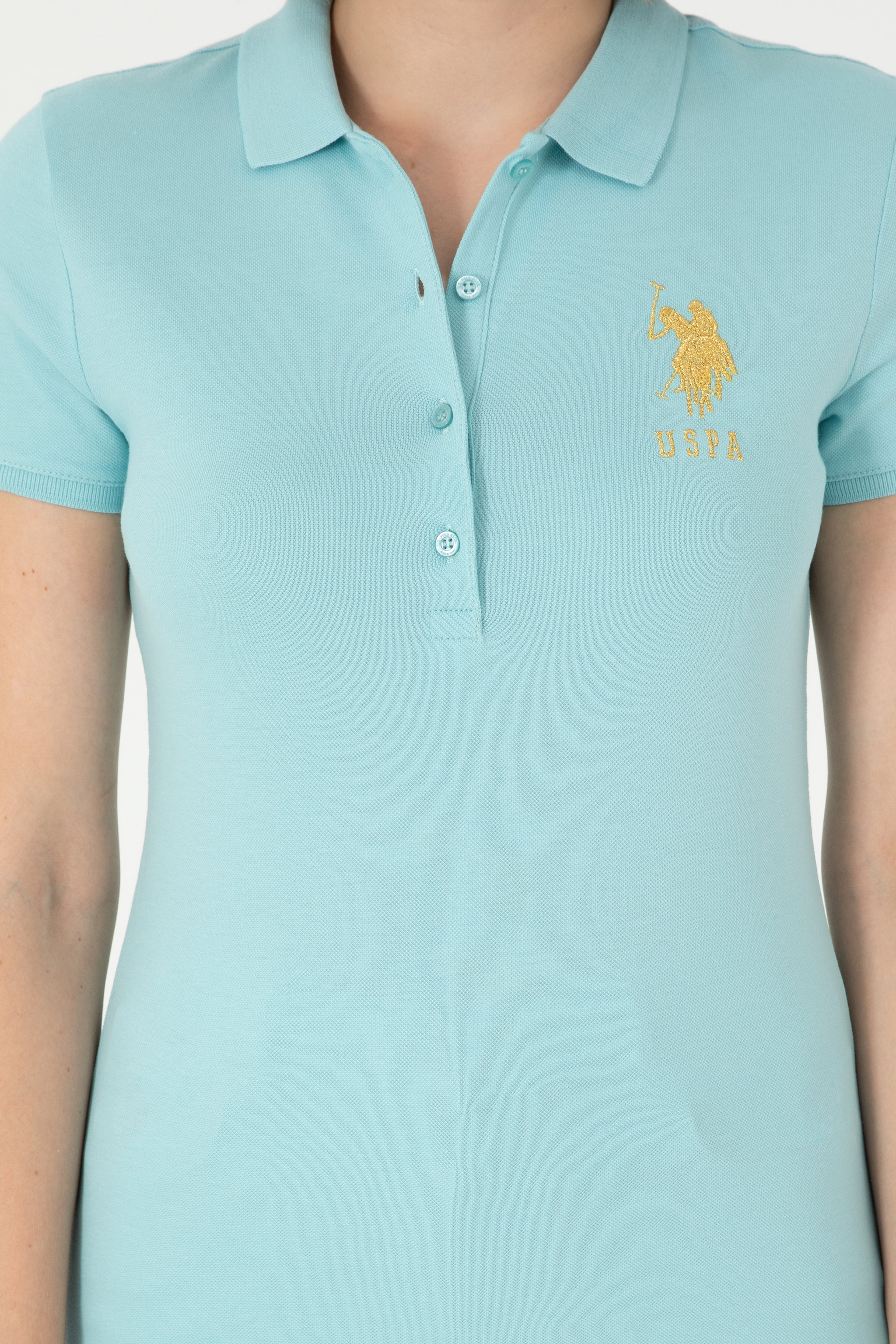 Kadın Su Yeşili Basic Polo Yaka Tişört - Image 6