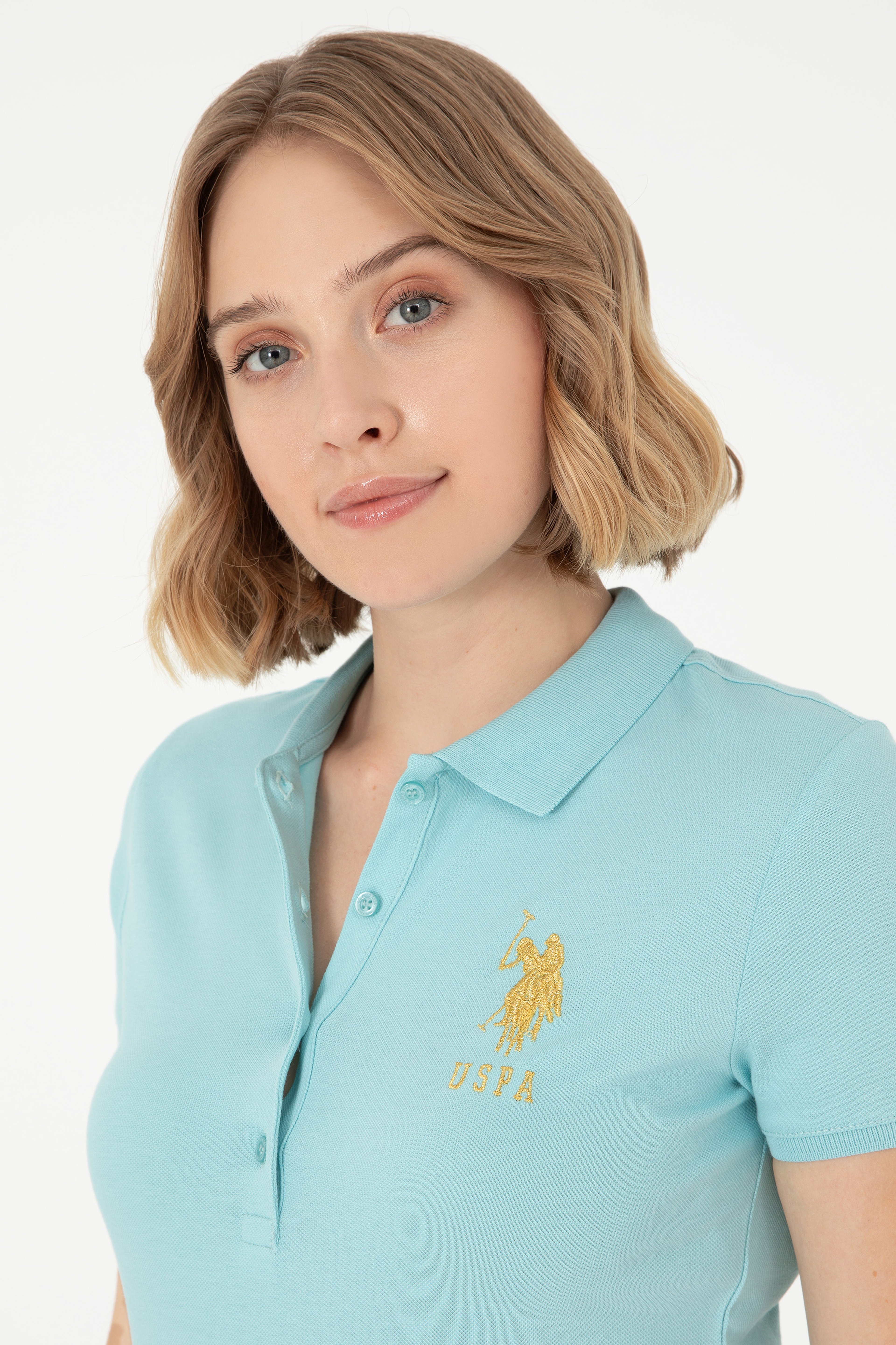 Kadın Su Yeşili Basic Polo Yaka Tişört - Image 2