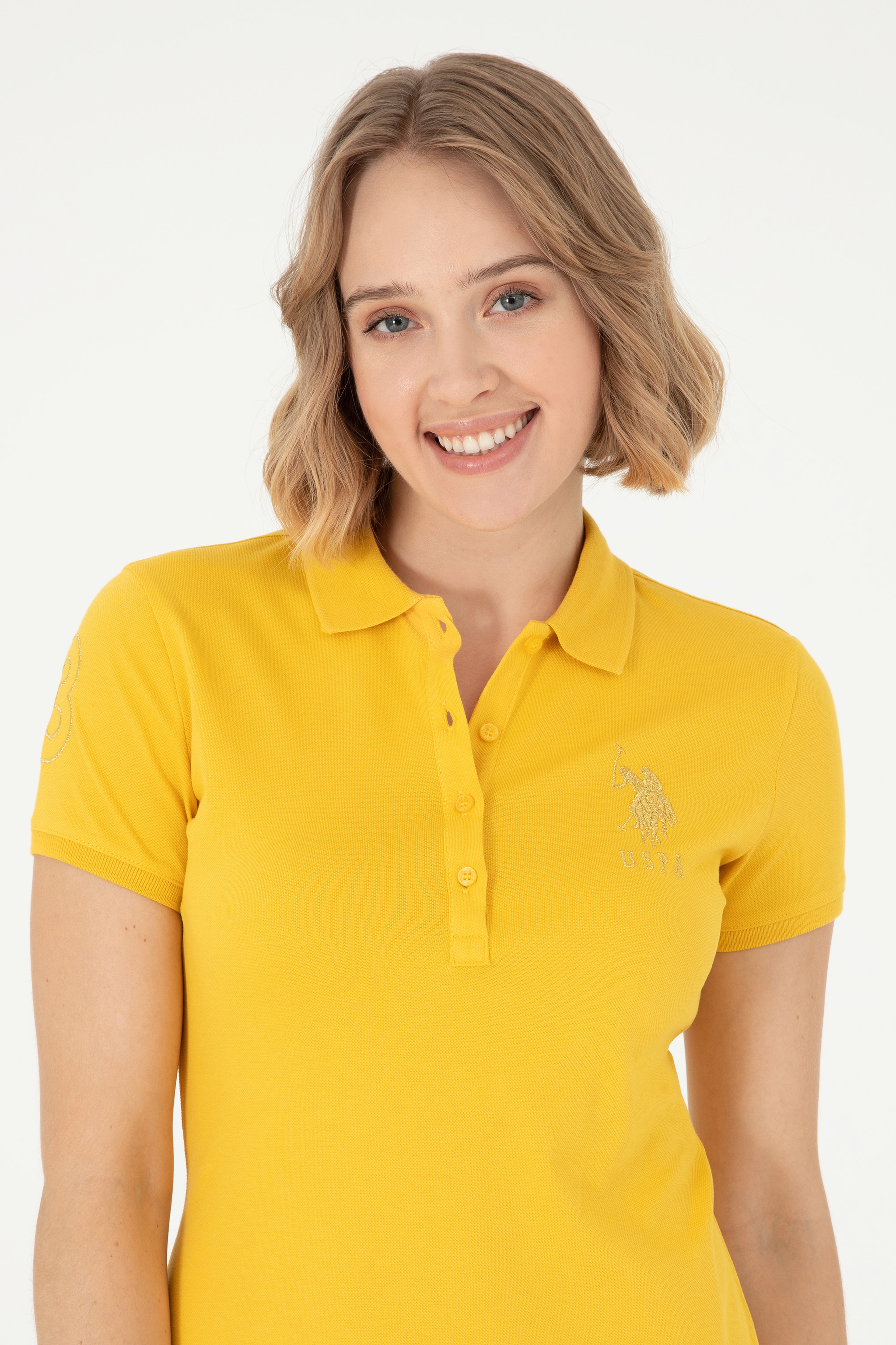 Kadın Safran Polo Yaka Mini Boy Örme Elbise - Image 2
