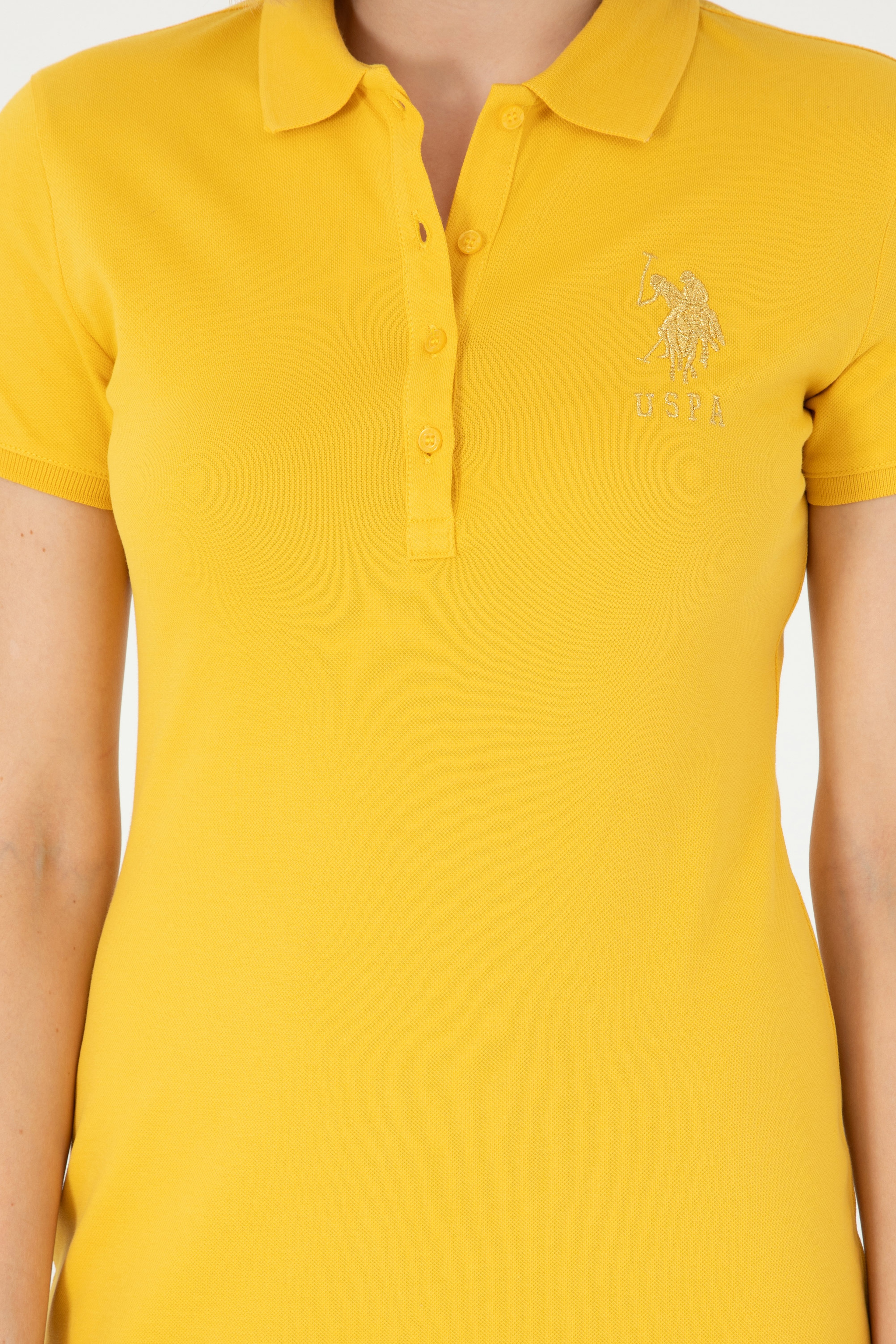 Kadın Safran Polo Yaka Mini Boy Örme Elbise