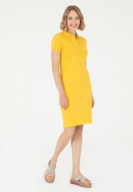 Kadın Safran Polo Yaka Mini Boy Örme Elbise - 50280069106