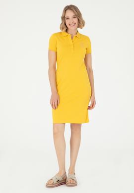 Kadın Safran Polo Yaka Mini Boy Örme Elbise - 50280069106