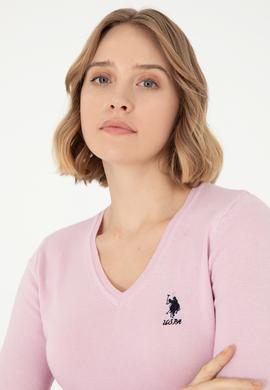 Kadın Pembe V Yaka Basic Kazak - 50288997068