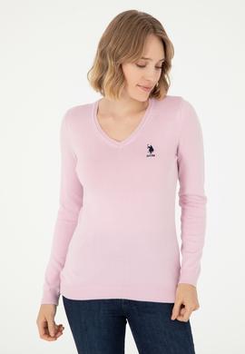Kadın Pembe V Yaka Basic Kazak - 50288997068