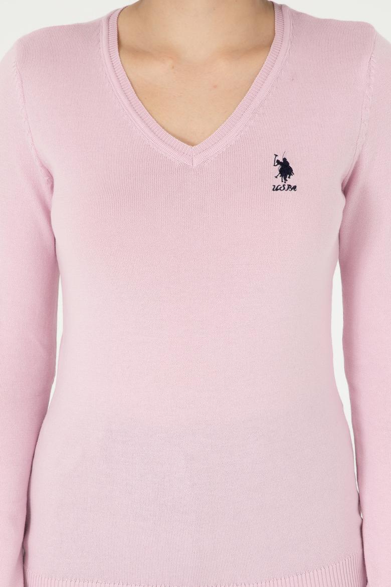 Kadın Pembe V Yaka Basic Kazak - 50288997068