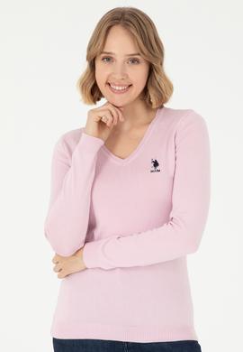 Kadın Pembe V Yaka Basic Kazak - 50288997068