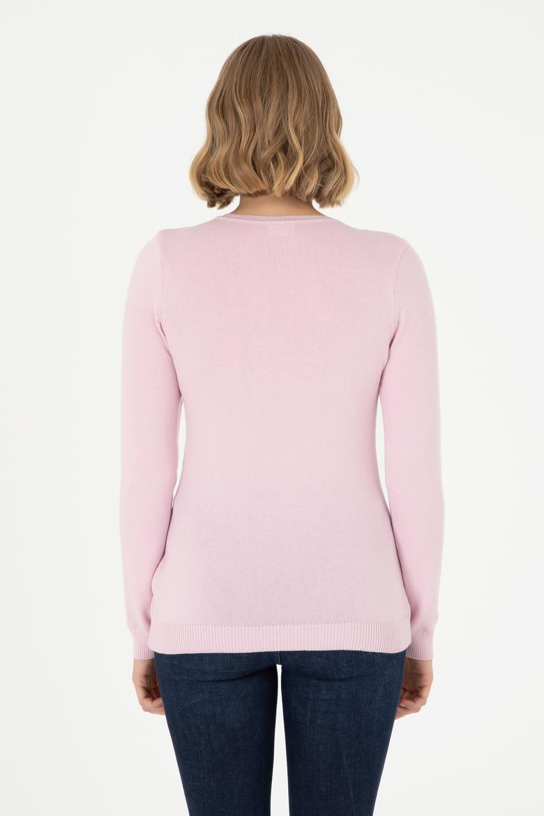 Kadın Pembe V Yaka Basic Kazak - 50288997068