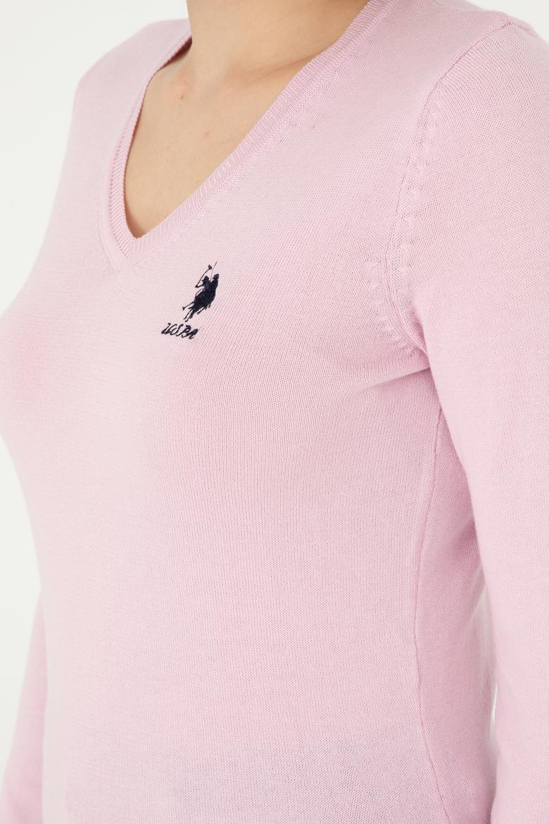 Kadın Pembe V Yaka Basic Kazak - 50288997068