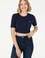Kadın Lacivert Bisiklet Yaka Crop Tişört
