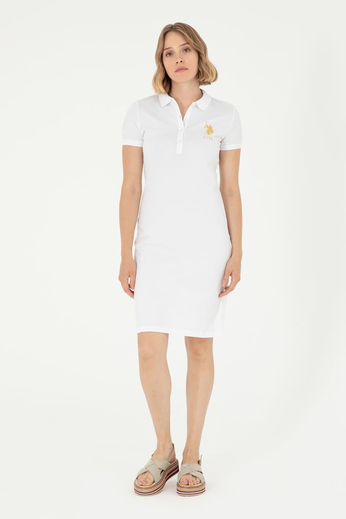 Kadın Beyaz Polo Yaka Mini Boy Örme Elbise