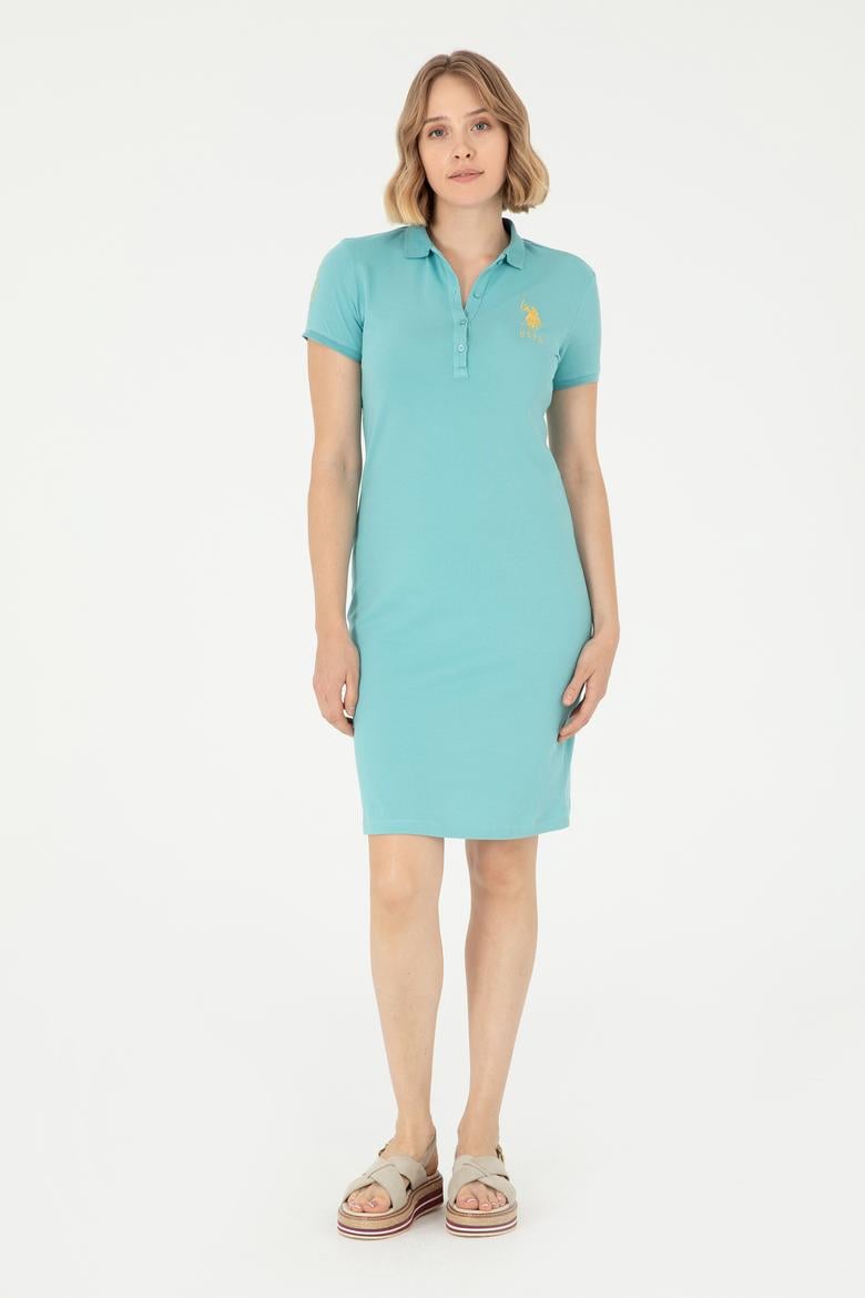 Kadın Mint Polo Yaka Mini Boy Örme Elbise
