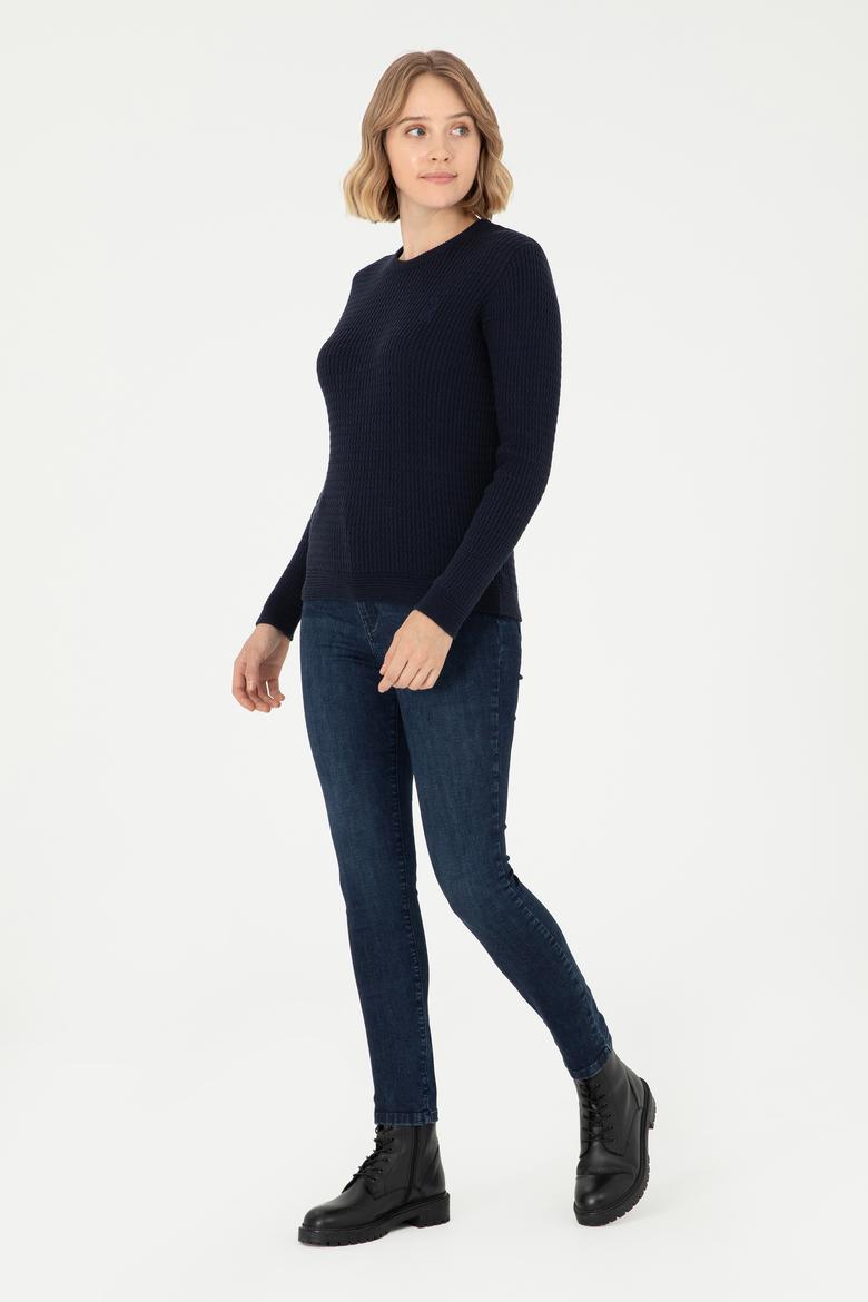 Kadın Lacivert Bisiklet Yaka Basic Kazak - 50288979062