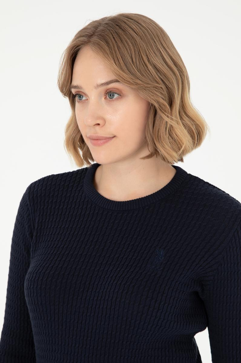 Kadın Lacivert Bisiklet Yaka Basic Kazak