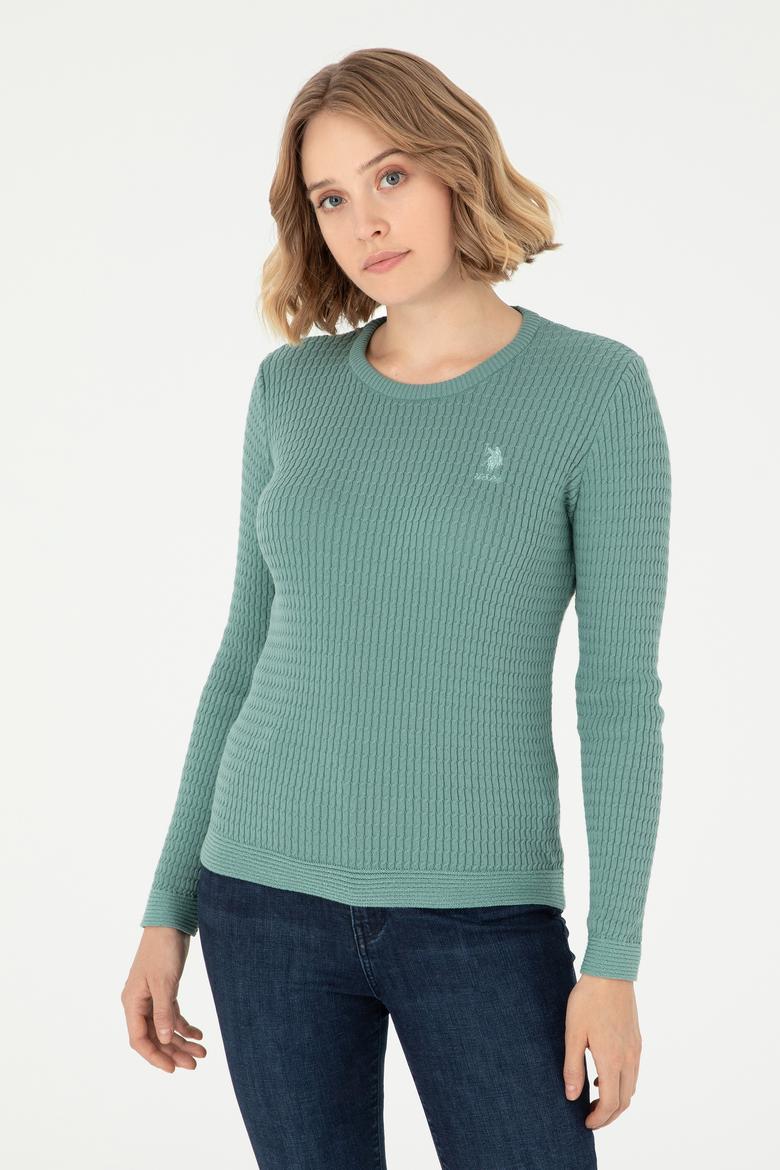 Kadın Mint Bisiklet Yaka Basic Kazak