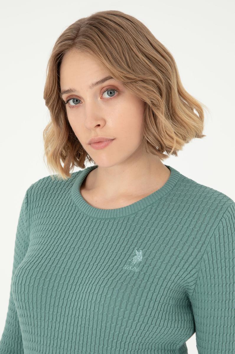 Kadın Mint Bisiklet Yaka Basic Kazak