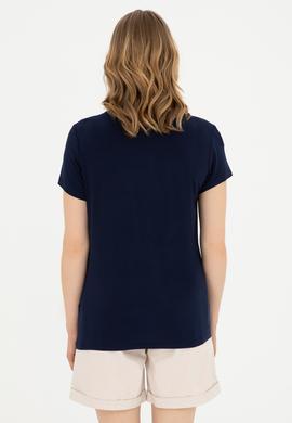 Kadın Lacivert V Yaka Basic Tişört - 50280019139