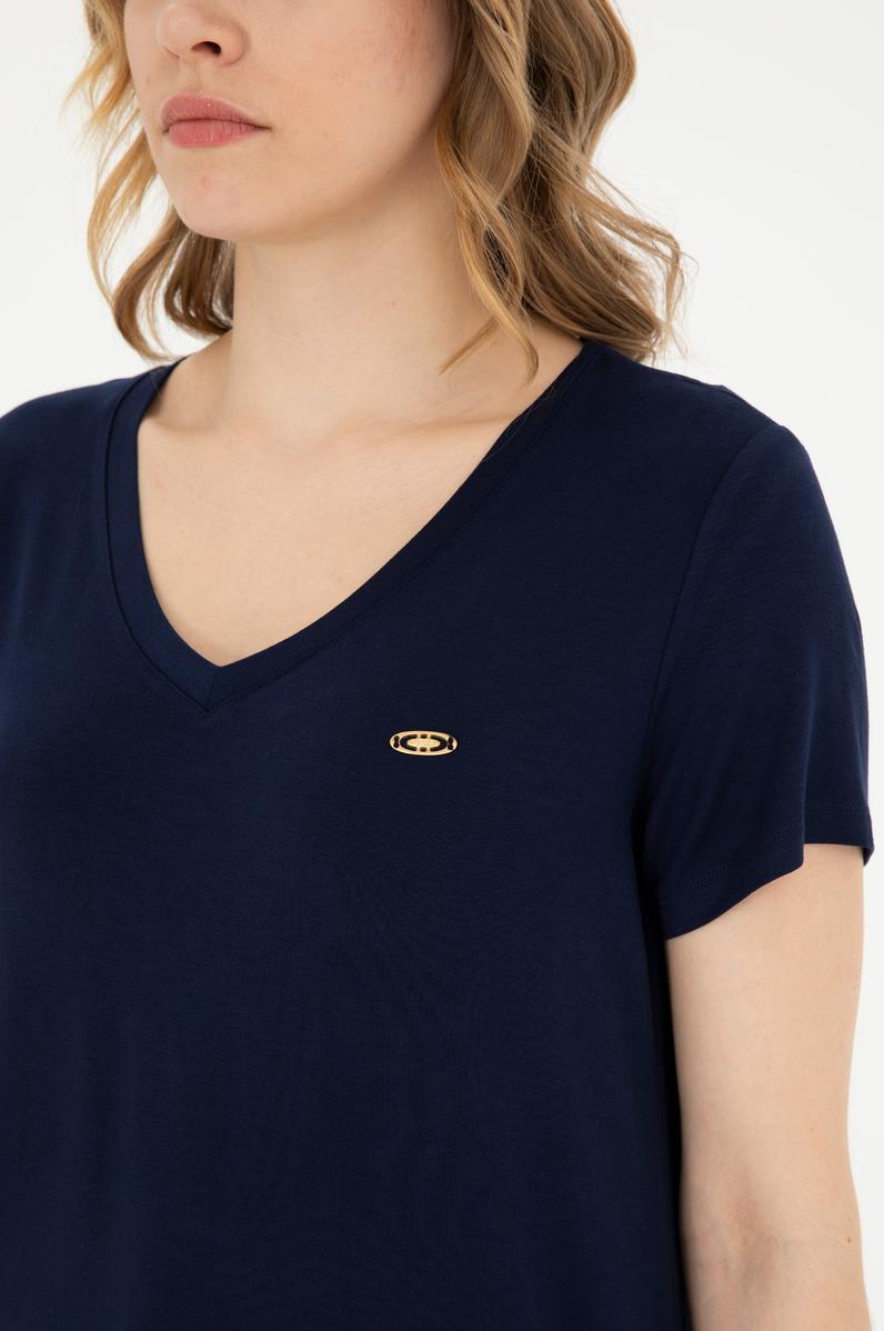 Kadın Lacivert V Yaka Basic Tişört
