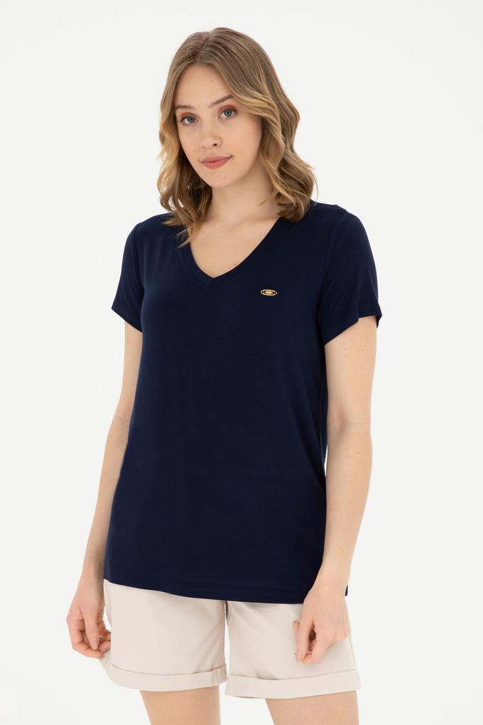 Kadın Lacivert V Yaka Basic Tişört