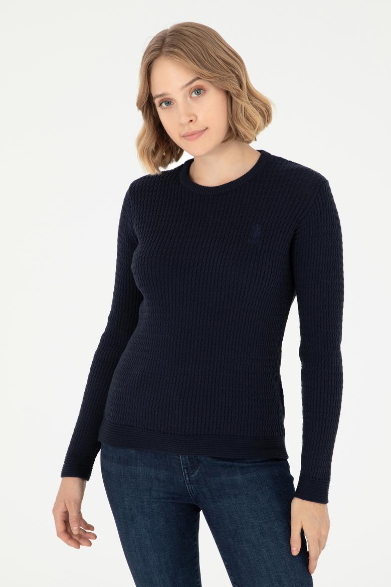 Kadın Lacivert Bisiklet Yaka Basic Kazak