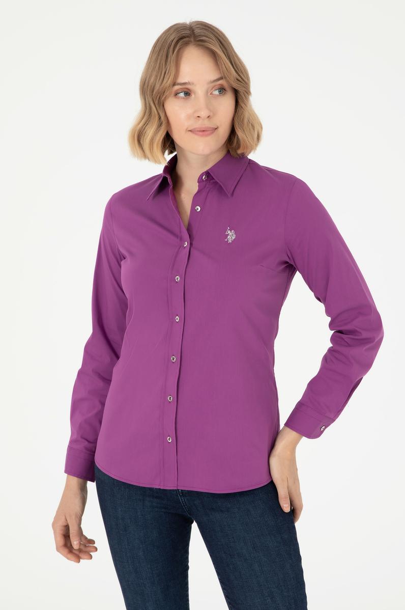 Kadın Menekşe Uzun Kollu Basic Gömlek