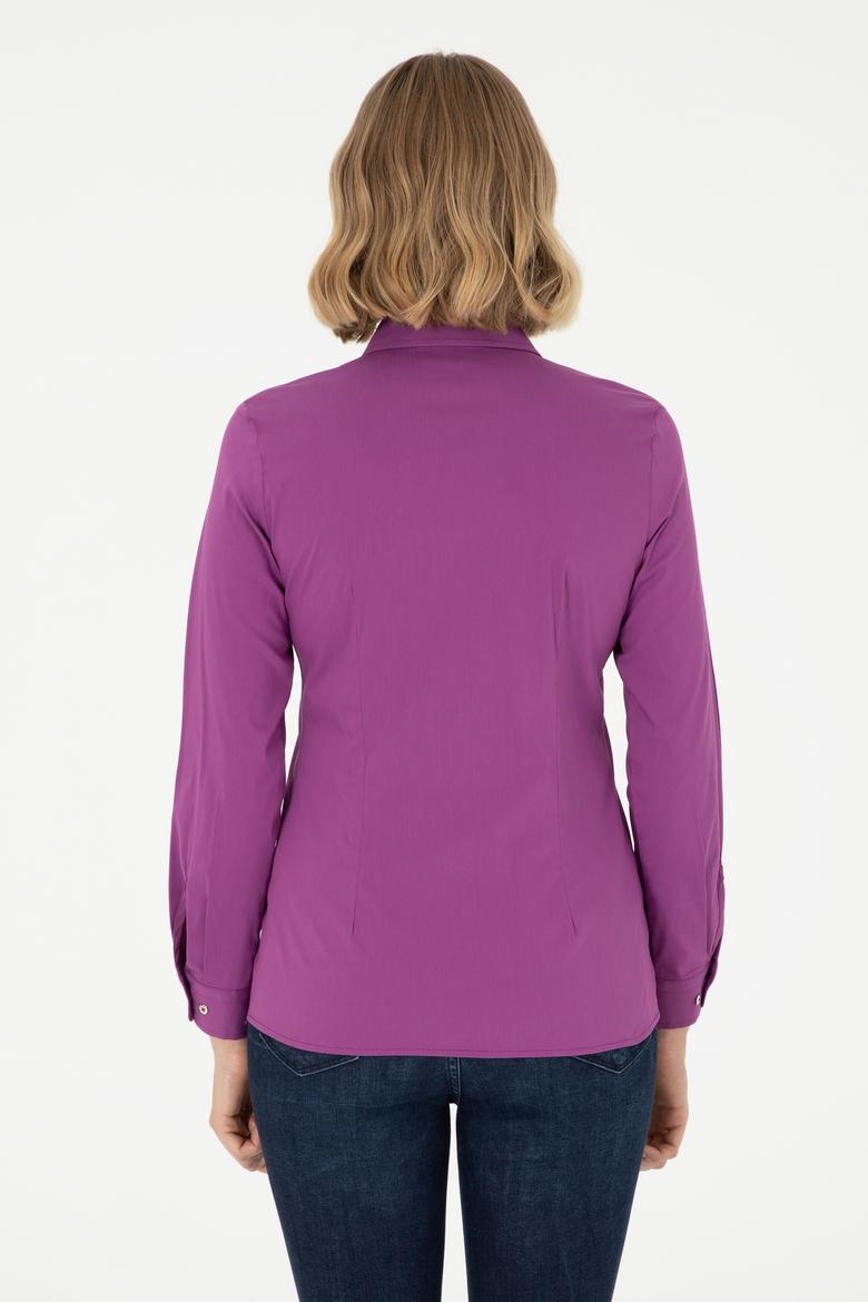 Kadın Menekşe Uzun Kollu Basic Gömlek - 50293919027