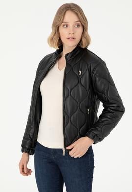 Kadın Siyah Deri Ceket - 50297262004