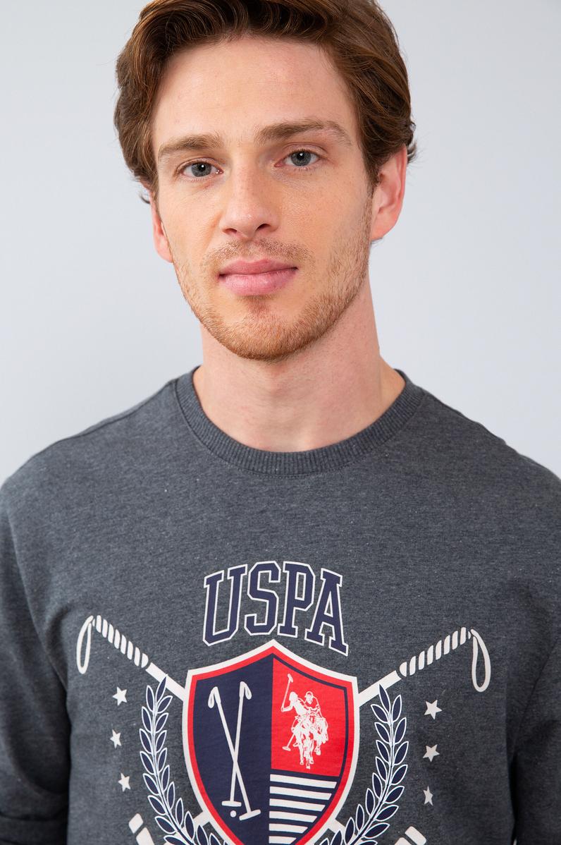 Erkek Koyu Gri Melanj Bisiklet Yaka Sweatshirt