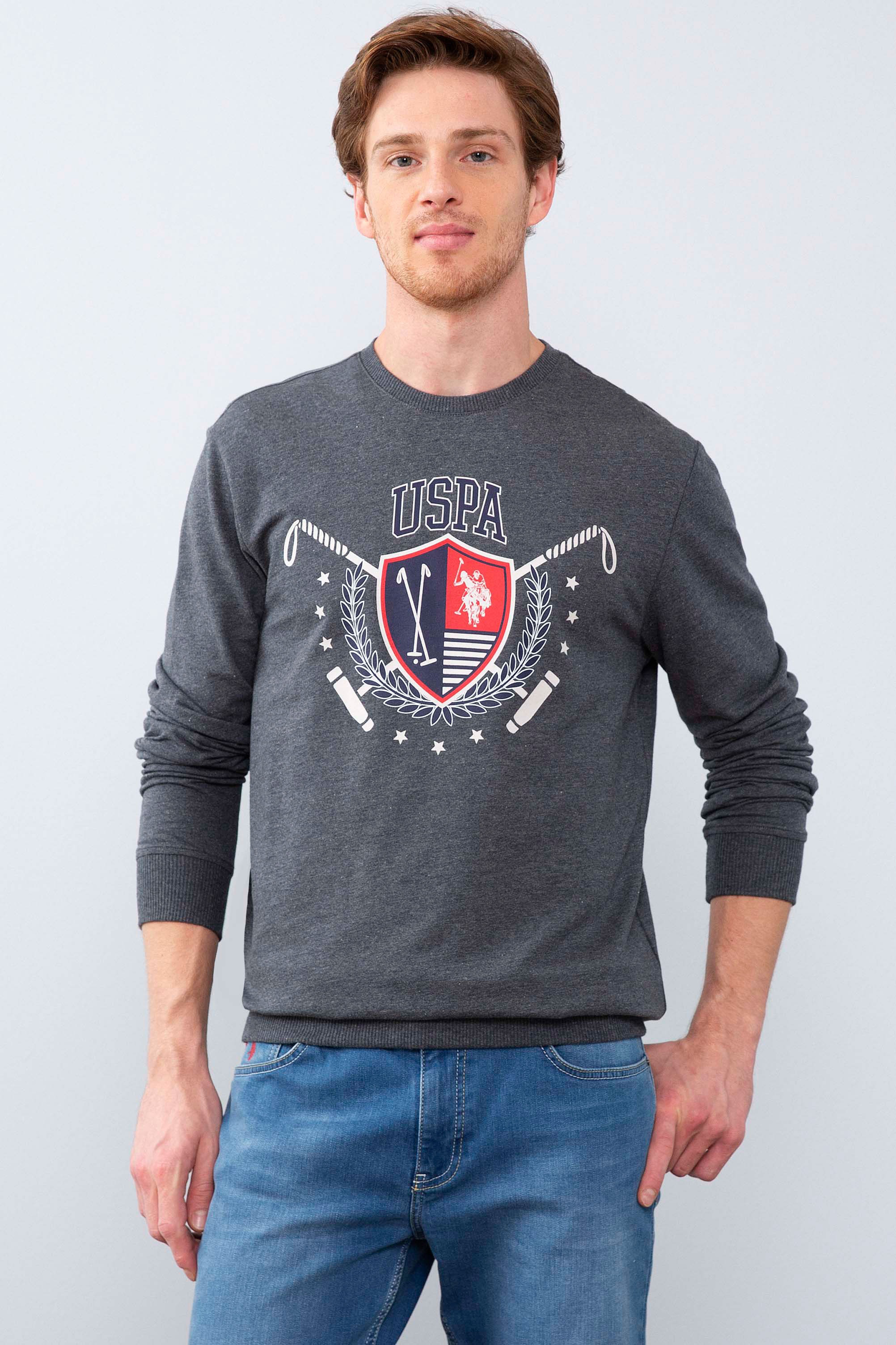 Erkek Koyu Gri Melanj Bisiklet Yaka Sweatshirt - Image 2