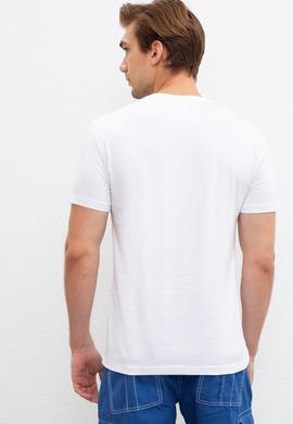 Erkek Beyaz Bisiklet Yaka T-Shirt - 50221091006